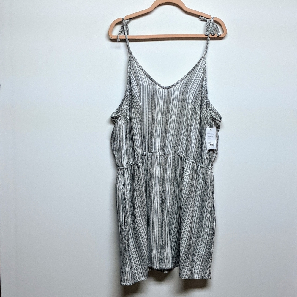 Cacique Striped Tie-Shoulder Swim Coverup in White and Gray